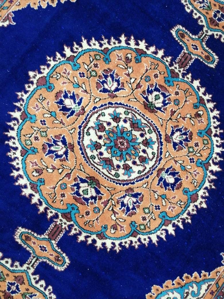 Navy High Wool Pile OUSHAK RUG 7 x 10.7 TURKISH Oushak Rug Vintage High Pile Oushak  Rug Vintage Rug Wool Oushak Rug Blue Rugs Persian Rug