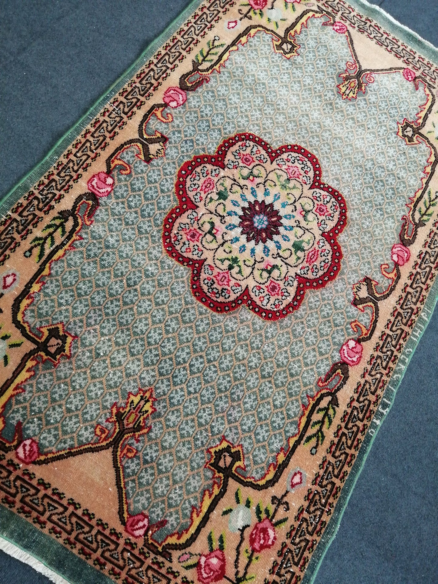 Floral OUSHAK RUG TURKISH Oushak Rug Vintage Oushak Runner Rug Vintage Runner Rug Wool Oushak Rug Hand Made Rugs Vintage Turkish Rug