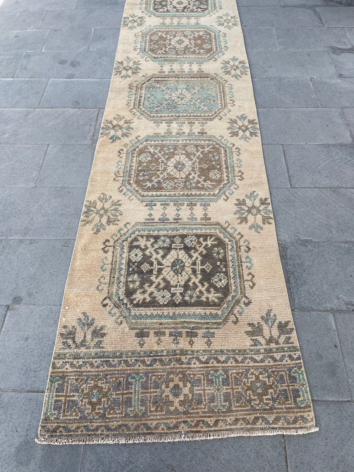 Muted Hand Knotted Extra Long Turkish Runner Very Long Stairs Runner Rug 2.8 x 20.7 Vintage Runner Rug XL Oriental Runner Staircase Runner