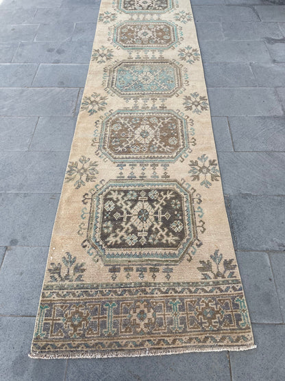 Muted Hand Knotted Extra Long Turkish Runner Very Long Stairs Runner Rug 2.8 x 20.7 Vintage Runner Rug XL Oriental Runner Staircase Runner