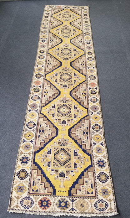 3x12 vintage handmade wool runner, oushak runner, hallway runner rug, kitchen runner