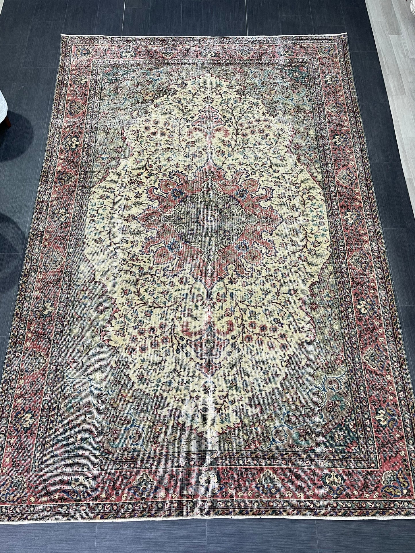 Vintage Rug, Persian Rug, Handmade Rug Muted Vintage 7 x 10.5 Rug, Hand Knotted Rug, Turkish Oushak Rug, Vintage Wool Turkish Rug