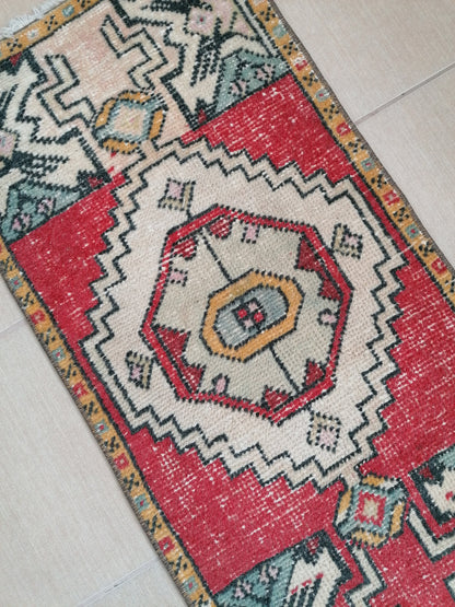 Vintage turkish rug, blue oushak vintage rug,vintage rug,kitchen rug, vintage anatolian rug 3'3x1'7 feet