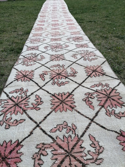 2'5x25'6 oushak turkish runner rug, natural turkish runner , oushak vintage runner rug, vintage runner rug, kitchen rug, hand made rug