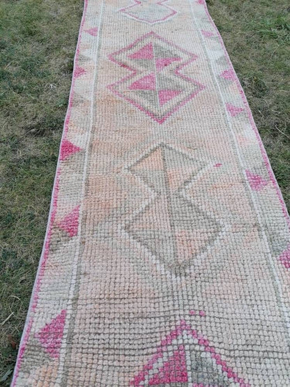 12.2x2.3 muted high pile wool runner rug vintage oriental runner caucasian runner rug