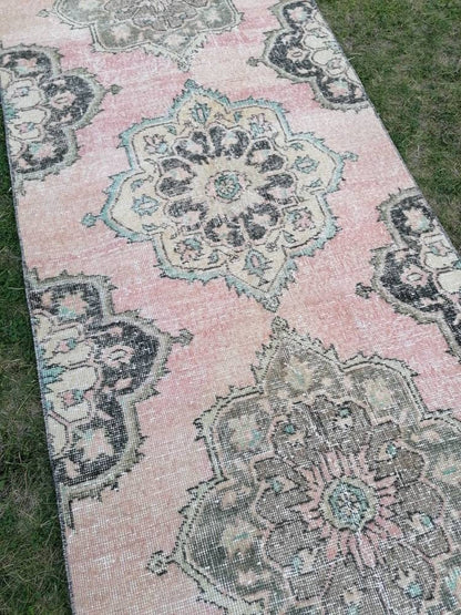 Vintage wool runner 2'10x12'7 hallway oushak runner, distressed turkish handmade runner, kitchen runner rug, entery rug