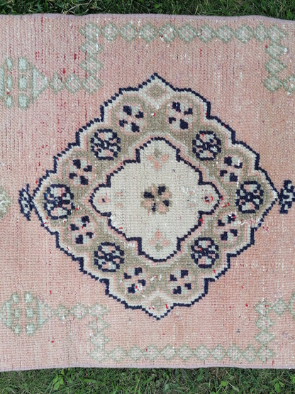 2.3x9.5 feet oushak turkish runner rug, vintage handmade wool runner rug, hallway runner rug, kitchen runner rug, bathroom floor runner