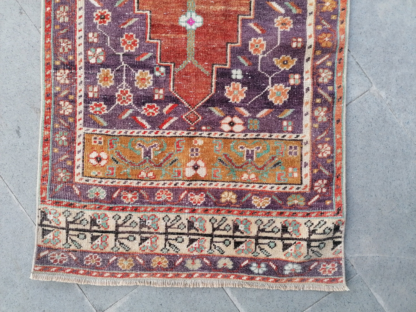 Vintage runner,kitchen runner,purple wool rug 8x2'7