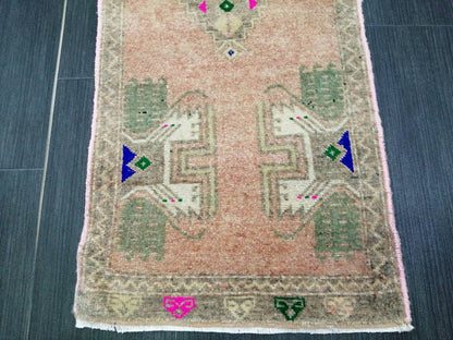 Turkish Rug Mini Rug Bathrooms Rug Vanity Rug Powder Room Rug Oushak Rug Persian Handmade Rug Oriental Vintage Rug