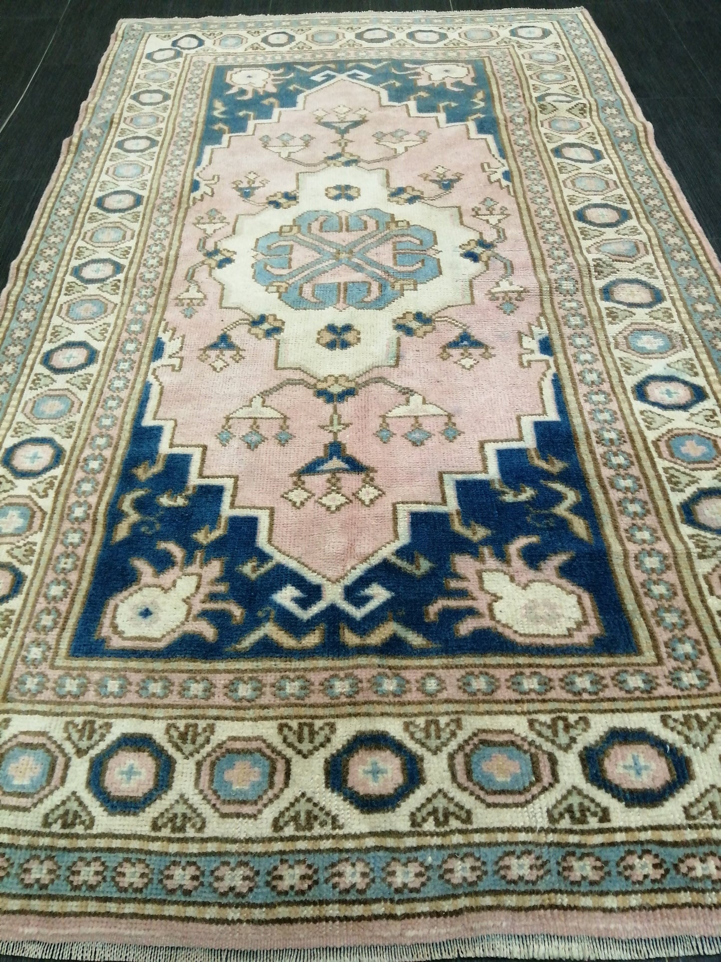 Pink and Blue Rugs, 6.4 x 3.7 Hand Made Rug, Oushak Rug, Rustic Rug, Bohemian Rug, Turkish Rug, Farmhouse Rug, Vintage Rug, Wool rug