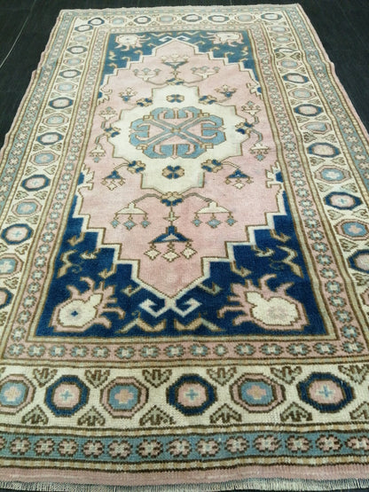 Pink and Blue Rugs, 6.4 x 3.7 Hand Made Rug, Oushak Rug, Rustic Rug, Bohemian Rug, Turkish Rug, Farmhouse Rug, Vintage Rug, Wool rug