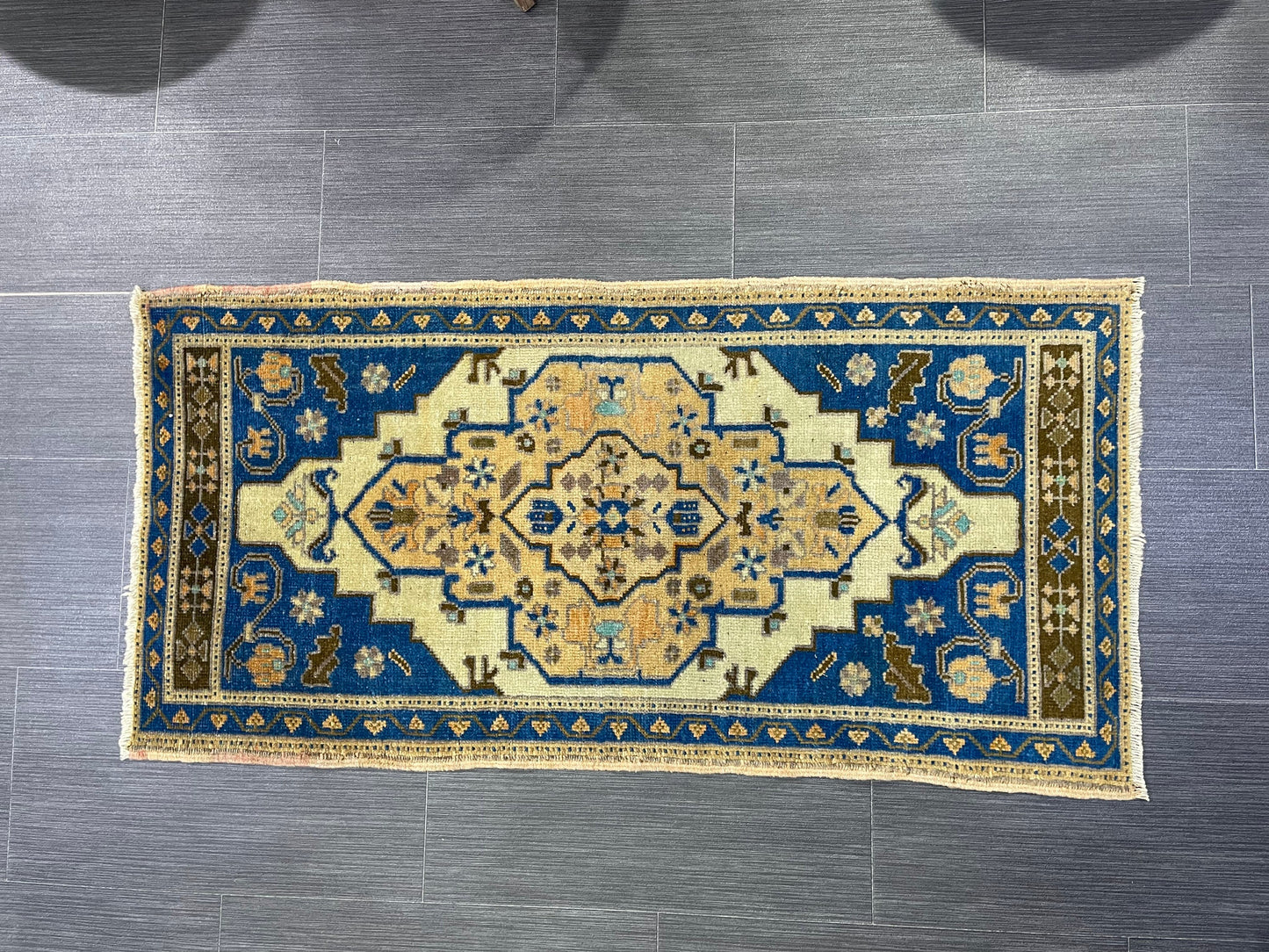 Hand Knotted Runner Rug, Vintage 1.8 x 3.7 Runner Rug,Handmade Short Runner Rug,Bathroom Runner Rug, Antique Runner Rug, Vanity Runner Rug,