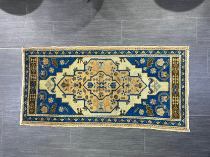Hand Knotted Runner Rug, Vintage 1.8 x 3.7 Runner Rug,Handmade Short Runner Rug,Bathroom Runner Rug, Antique Runner Rug, Vanity Runner Rug,