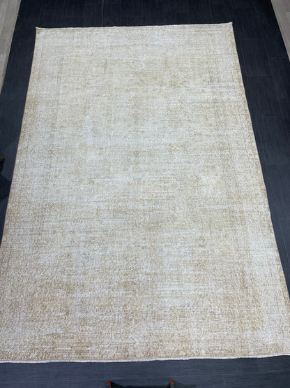 Neutral Vintage Rug Muted TURKISH 7 x 10.4 Rug Handmade Rug Distressed Rug  Large Turkish Oushak Rug Wool Rug Hand Knotted Rug
