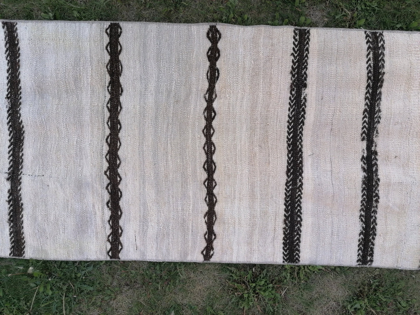 2.6 x 33 Neutral extra long runner rug, flatweave kilim runner, stripe handmade runner rug, turkish woven runner, no dye runner rug