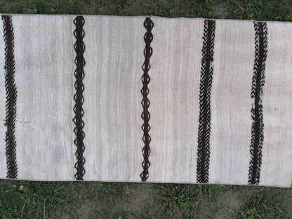2.6 x 33 Neutral extra long runner rug, flatweave kilim runner, stripe handmade runner rug, turkish woven runner, no dye runner rug