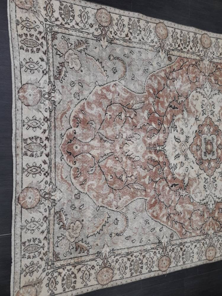 TURKISH Rug Vintage Rug Vintage Wool 6 x 9.5 Oushak Rug Hand Made Rugs Vintage Turkish Rug Oriental Rug Persian Rug Distressed Vintage Rug