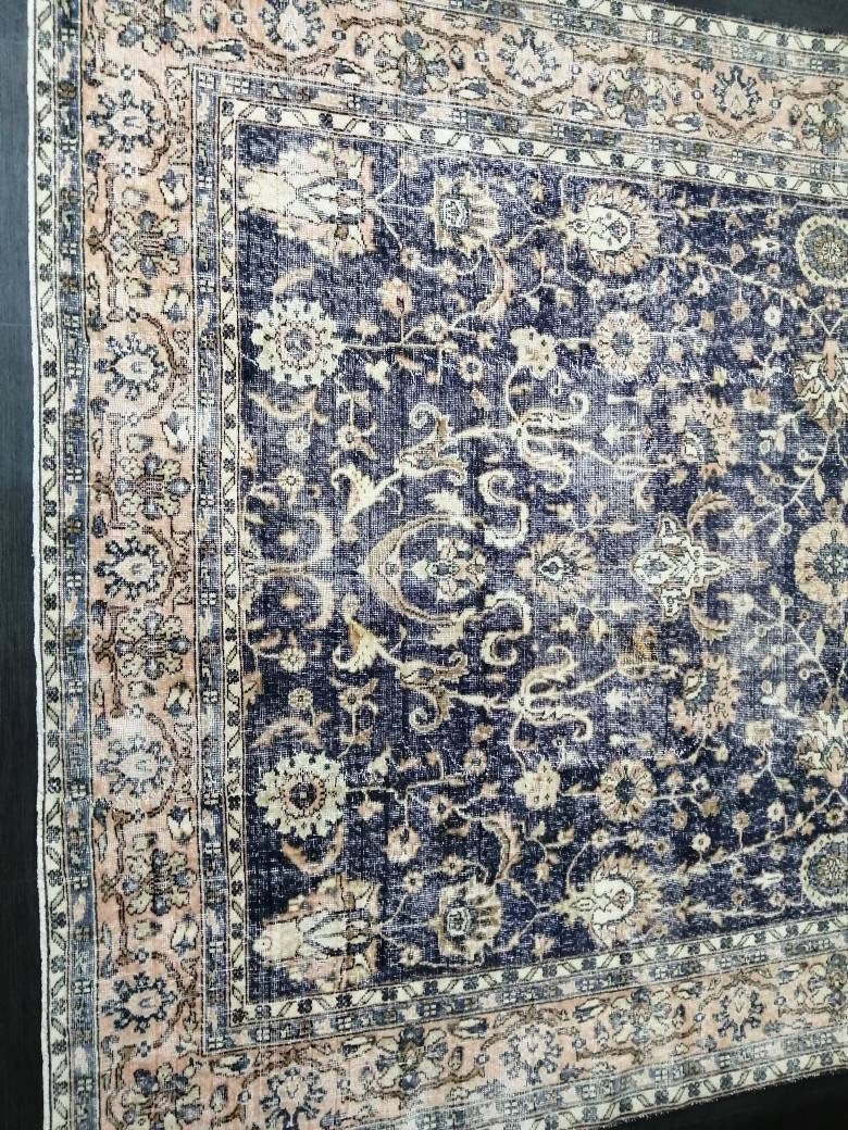 Navy Large OUSHAK RUG 8 x 11.8 TURKISH Oushak Rug Vintage Persian Rug Denim Blue Wool Oriental Rug Hand Made Rug 9x12 Navy Vintage Wool Rug