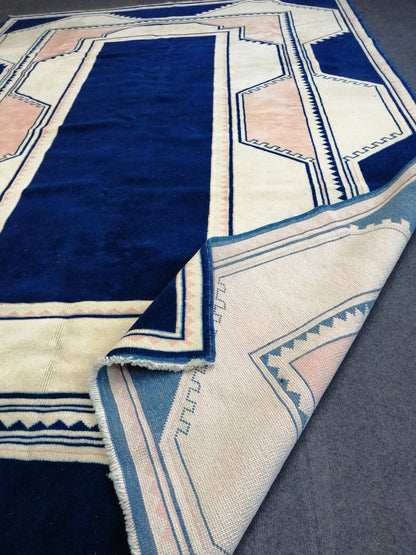 10 x 6.5 Blue Hand Made Rug Vintage Turkish  Rug,Soft wool Rug  Bohemian Rug, Living Room Rug, Oushak Rug, Hand Knotted Rug,Weaving Rug