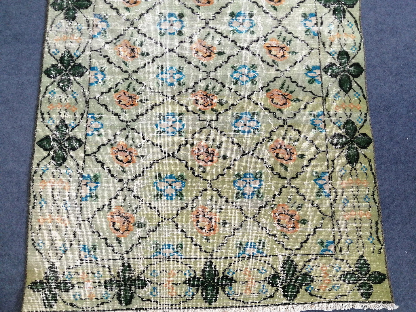 3.7 x 6.2 Green Vintage Rugs  TURKISH HAND MADE Rugs  Vintage Turkish Rugs  Oushak Rug  Wool Rug, Turkish Rug, Vintage Oushak Rug