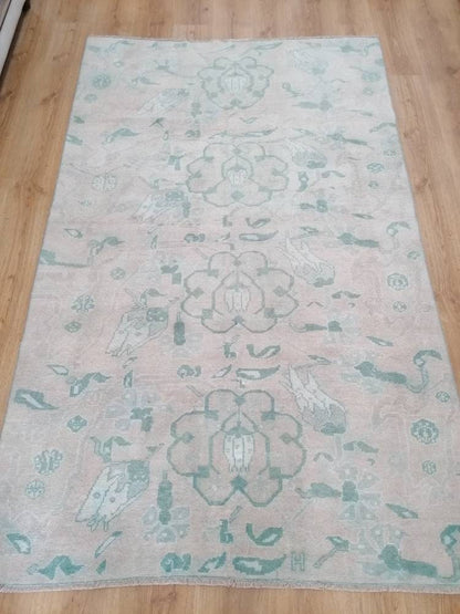 Vintage rug, green oushak rug  4'6x7'2 living room rug