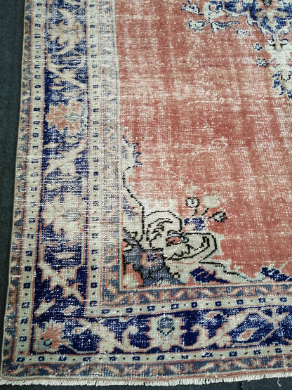 6.2 x 9.8 Large Area OUSHAK RUG TURKISH Oushak Rug Vintage Blue Orange Rug Distressed Wool Oriental Rug Hand Made Rugs Vintage Turkish Rug