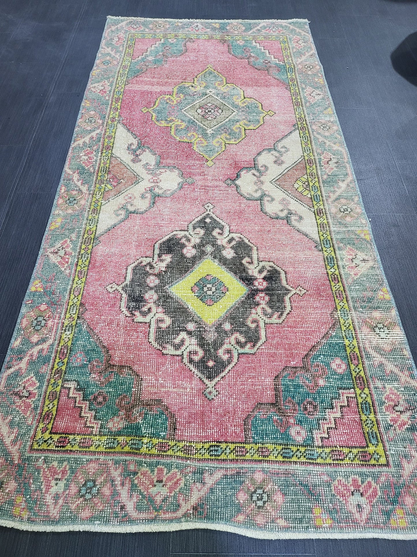 Vintage Rug,  TURKISH 3 x 6.2 HANDMADE Rug, Vintage Turkish Rug, Oushak Rug, Turkish Oushak Rug, Vintage Handknotted Rug, Wool Rug