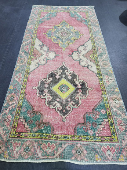 Vintage Rug,  TURKISH 3 x 6.2 HANDMADE Rug, Vintage Turkish Rug, Oushak Rug, Turkish Oushak Rug, Vintage Handknotted Rug, Wool Rug