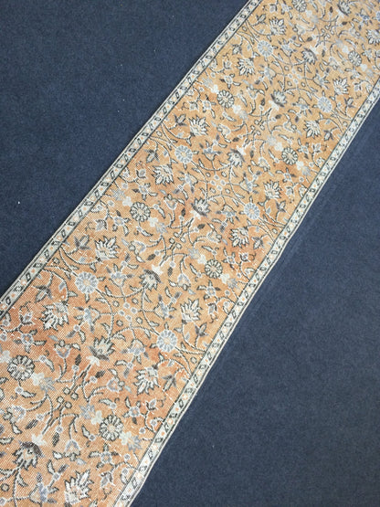 Hand Knotted Runner Rug, Vintage 2x10 Runner Rug,Handmade Oushak Runner Rug,Distressed Runner Rug, Antique Runner Rug.