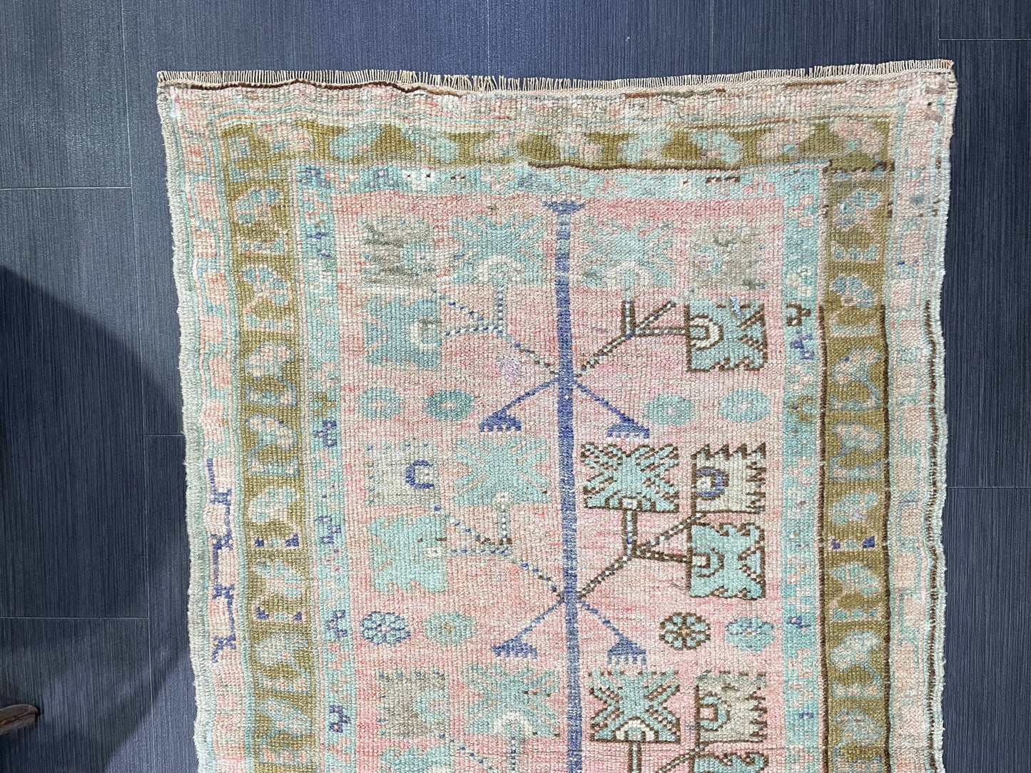 Muted Handmade Rug Muted 2.11 x 4.4 Vintage Rug Wool Oushak Rug Hand Made Rugs Vintage Turkish Rug Living Room Rug