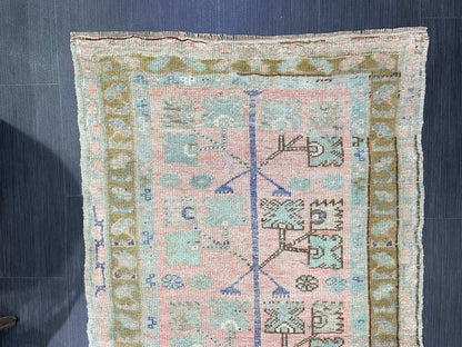 Muted Handmade Rug Muted 2.11 x 4.4 Vintage Rug Wool Oushak Rug Hand Made Rugs Vintage Turkish Rug Living Room Rug