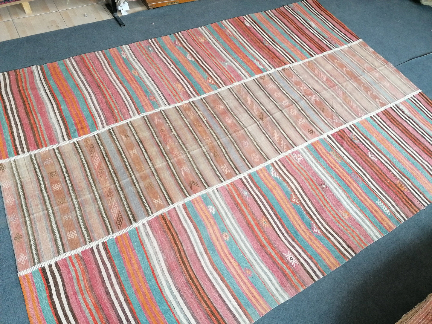 6.9 x 9.4 feet Flatwoven with embroidery rug turkish handmade rugs vintage rugs oushak rug, wool rug