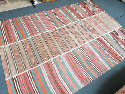 6.9 x 9.4 feet Flatwoven with embroidery rug turkish handmade rugs vintage rugs oushak rug, wool rug