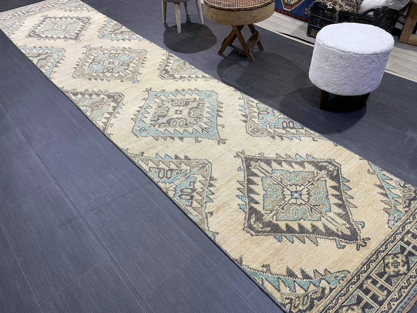 Vintage Persian Runner 2.7 x 12.4 Rug, Turkish Runner Rug, Handmade Runner, Staircase Runner, Kitchen Runner Rug, Wool Runner Rug