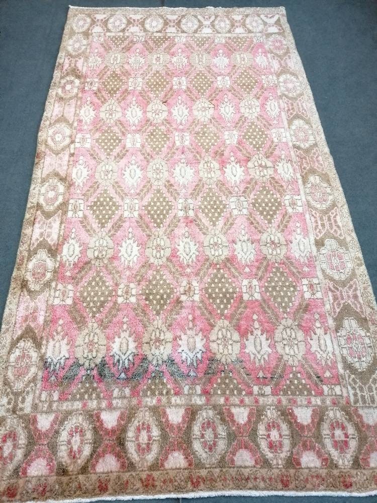 Shaggy turkish hand made rugs 5x9'7 vintage high pile wool rug, oushak rug