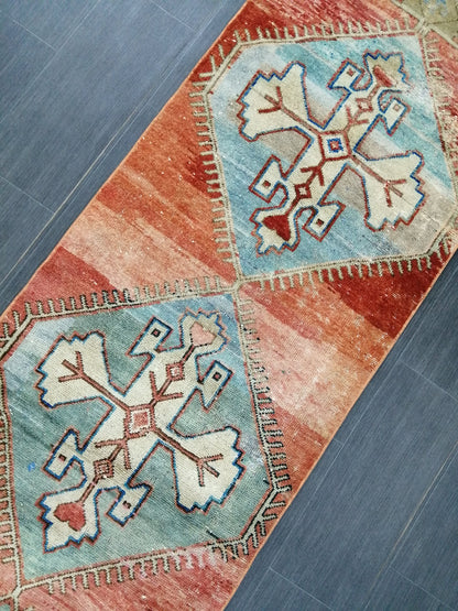 Hallway Runner Rug 9.6 x 2.2 Kitchen Runner Rug Wool Runner Rug Wool Oushak Rug Oushak Runner Rug Turkish Runner Rug Vintage Runner Rug