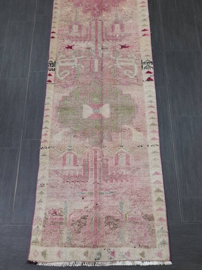 Muted Vintage Runner Rug Vintage Persian Runner Rug 2.4 x 12.4 Hallway Runner Rug Turkish Kitchen Runner Rug Antique Wool Oriental Runner