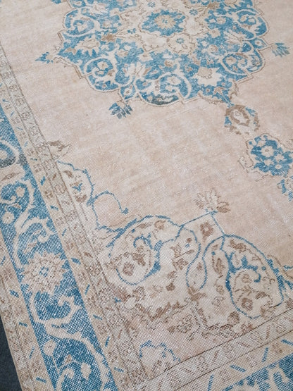 7 x 11 feet, oushak turkish rug, blue hand knotted rug, vintage anatolian rug,unique handmade rug,bohemian rug