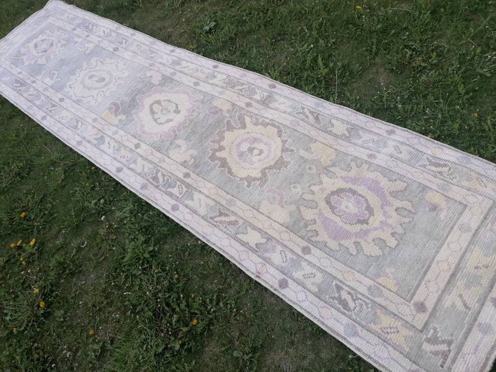 Oushak wool runner 3x12 turkish oushak new produced handmade rug, hallway runner rug