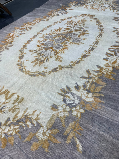 Vintage Rug, Persian 4.9 x 8.7 Rug, All Wool Hand Knotted Rug, HANDMADE Rug, Vintage Turkish Rug, Oushak Rug, Grey Wool Rug