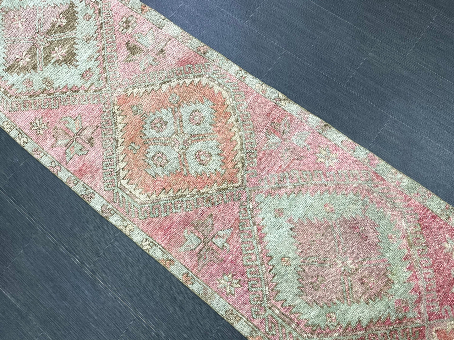 Vintage Runner Rug 2.6 x 11 Muted Turkish Runner Rug Muted Oushak Runner Rug Hallway Runner Kitchen Runner Rug Wool Runner Star Rug