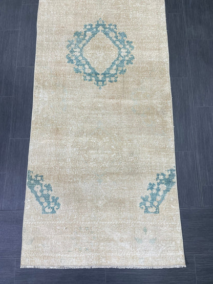 Muted Hand Knotted Runner Rug 3 x 12 Turkish Runner Rug Vintage Runner Rug Hallway Runner Rug Kitchen Runner Rug Handmade Runner Rug