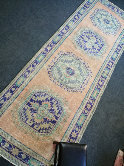 11.8 x 4 Oushak Runner Rug Turkish Runner Rug Blue Vintage Runner Rug Hallway Runner Rug Kitchen Runner Rug Wool Runner Rug Wool Oushak Rug