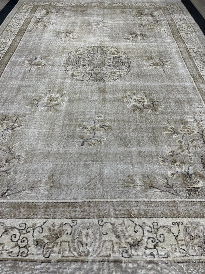 Large Muted Oushak Rug Large Area Antique 8.4 x 12.2 Vintage Turkish Rug Hand Knotted Rug Vintage Handmade Persian Rug