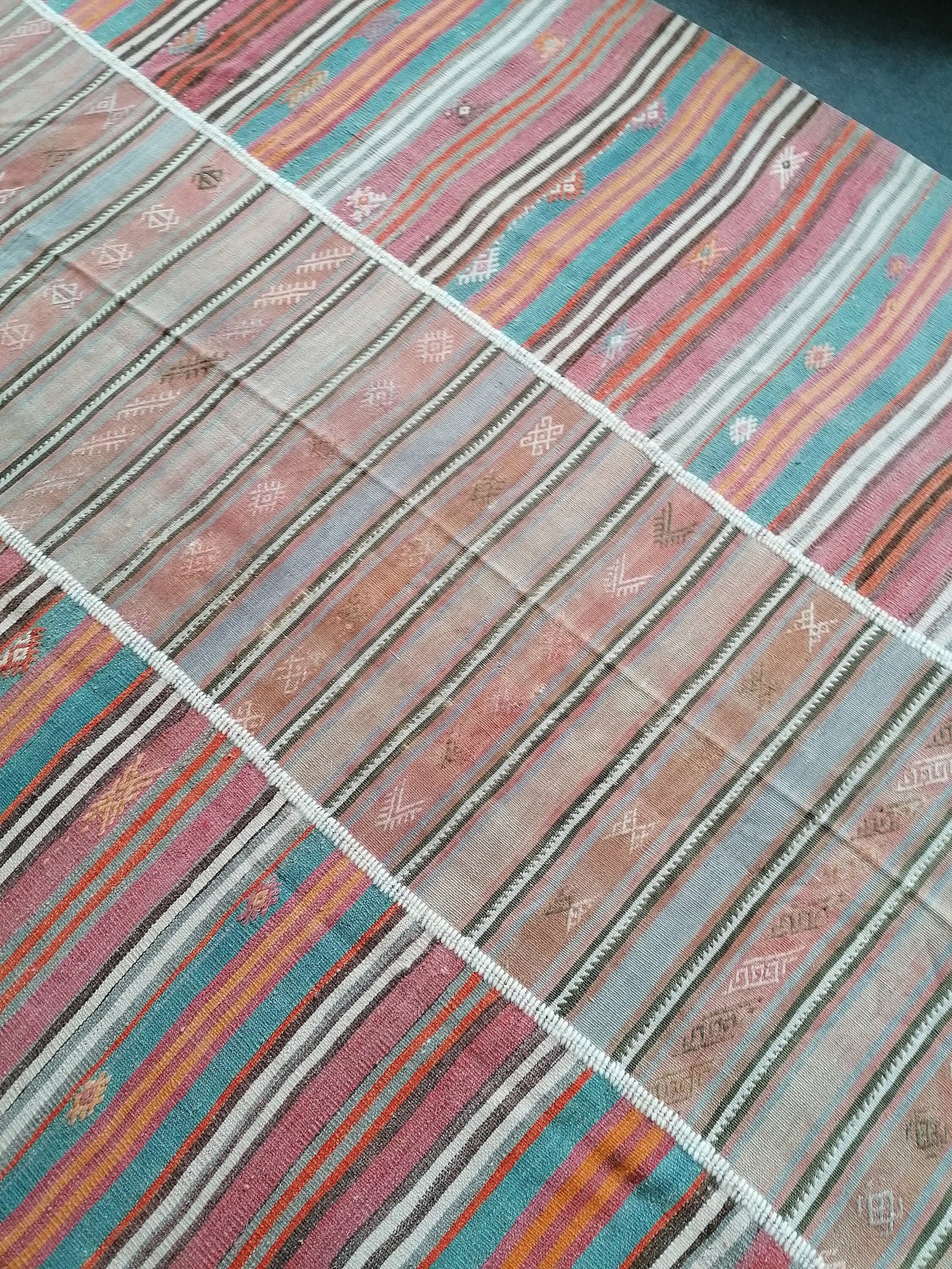 6.9 x 9.4 feet Flatwoven with embroidery rug turkish handmade rugs vintage rugs oushak rug, wool rug