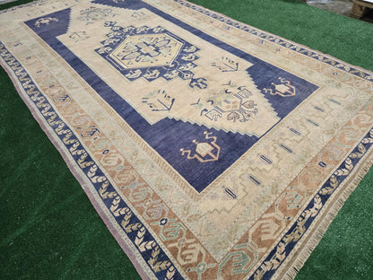 Quality OUSHAK RUG, TURKISH Oushak Rug, Vintage Oushak 5.6 x 10 Rug, Vintage Blue Rug,  Wool Handmade Rug, Anatolian Rug, Hand Knotted Rug