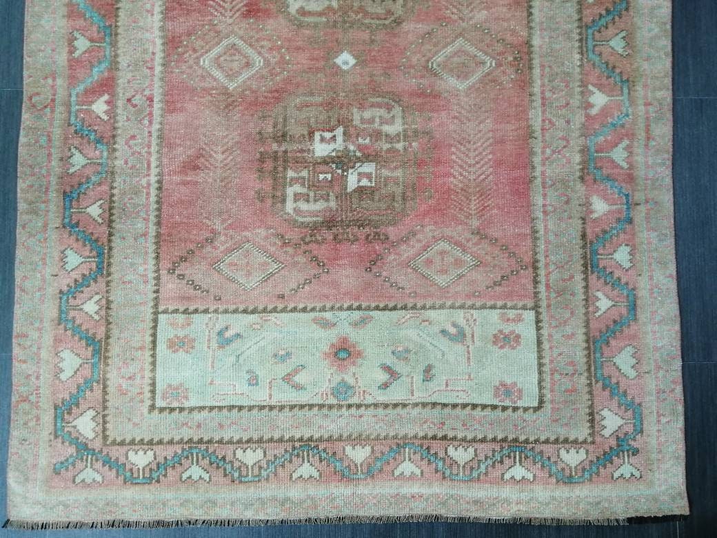 TURKISH Rug Vintage Rug 3.9 x 8.2 Vintage Rug Wool Oushak Rug Hand Made Rug 4x8 Oriental Rug Turkish Rug