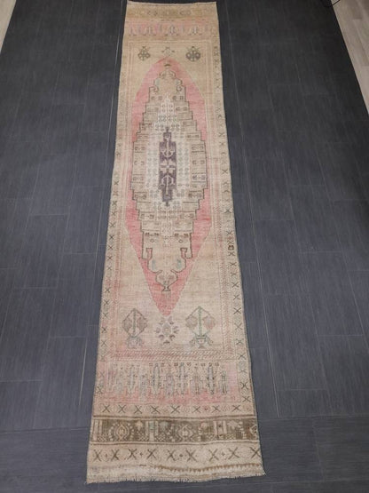 Staircase Runner Rug 2.7 x 12.2 Vintage Turkish Runner Oriental Runner Oushak Runner Rug