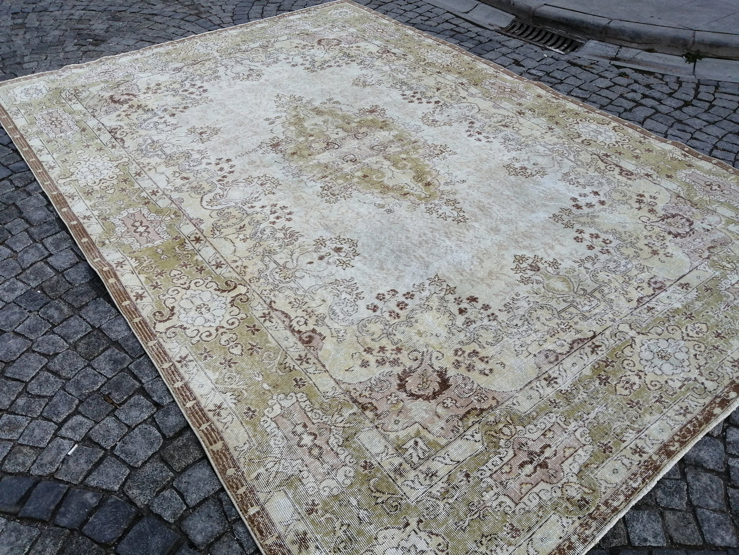 Vintage RUG TURKISH Muted 8.4 x 12.3 Oushak Rug Vintage Oriental Rug Vintage Large Rug Wool Antique Rug Hand Made Rugs Vintage Green Rug