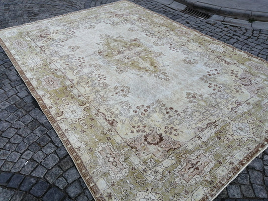 Vintage RUG TURKISH Muted 8.4 x 12.3 Oushak Rug Vintage Oriental Rug Vintage Large Rug Wool Antique Rug Hand Made Rugs Vintage Green Rug